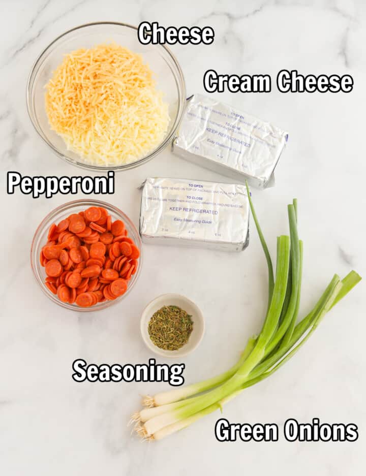 ingredients for pepperoni cheese ball.