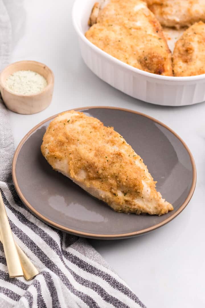 Ranch Chicken breast on gray plate for eating.