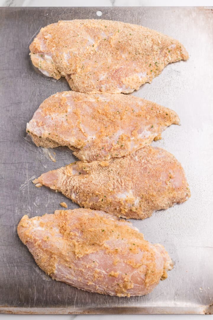 ranch chicken on baking sheet.