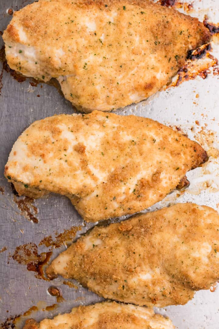 baked ranch chicken on baking sheet.