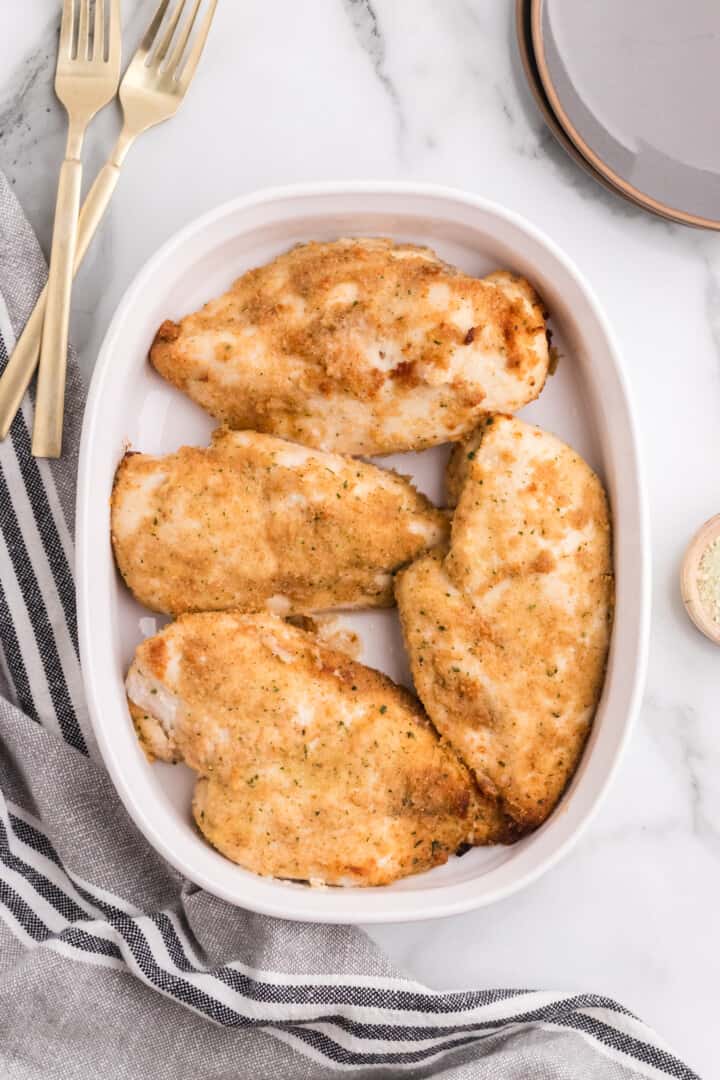 Ranch Chicken in white baking dish.