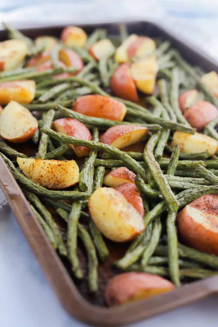 oven baked green beans and potatoes.