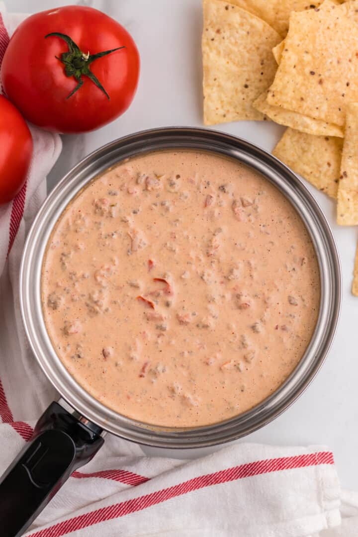 sausage cream cheese dip in large pan.