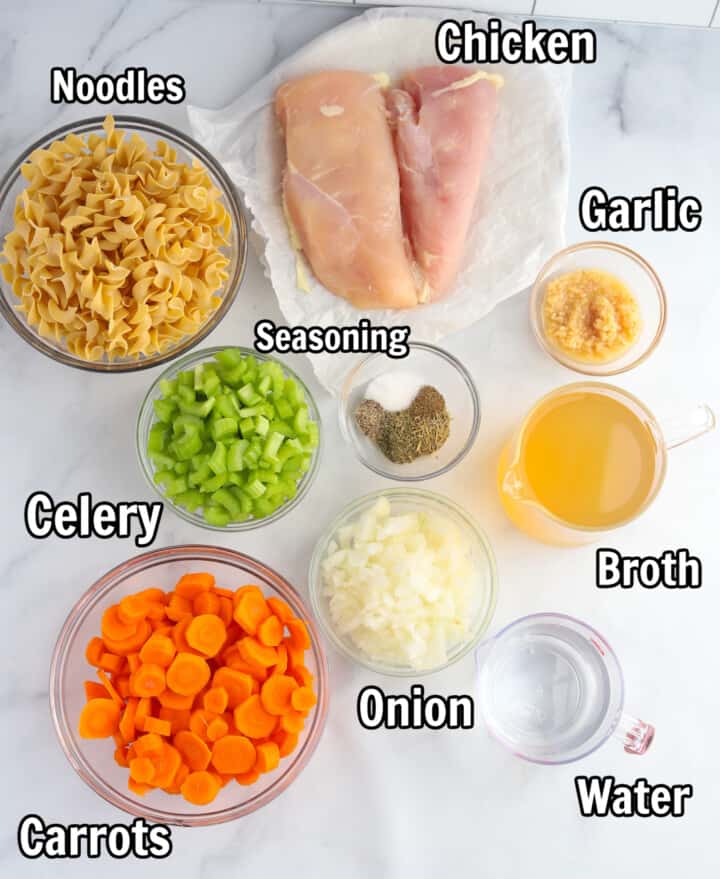ingredients for slow cooker chicken noodle soup.