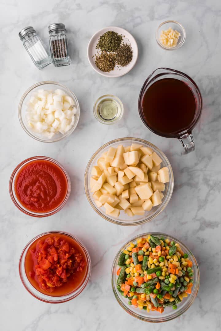 ingredients for vegetable soup.