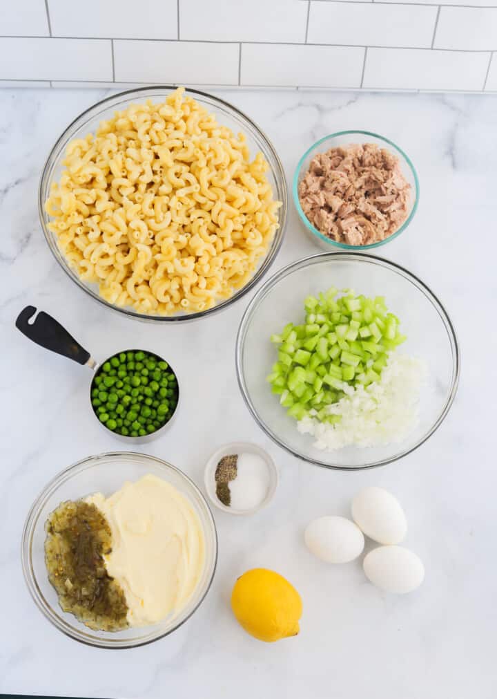 ingredients for Tuna Macaroni Salad.