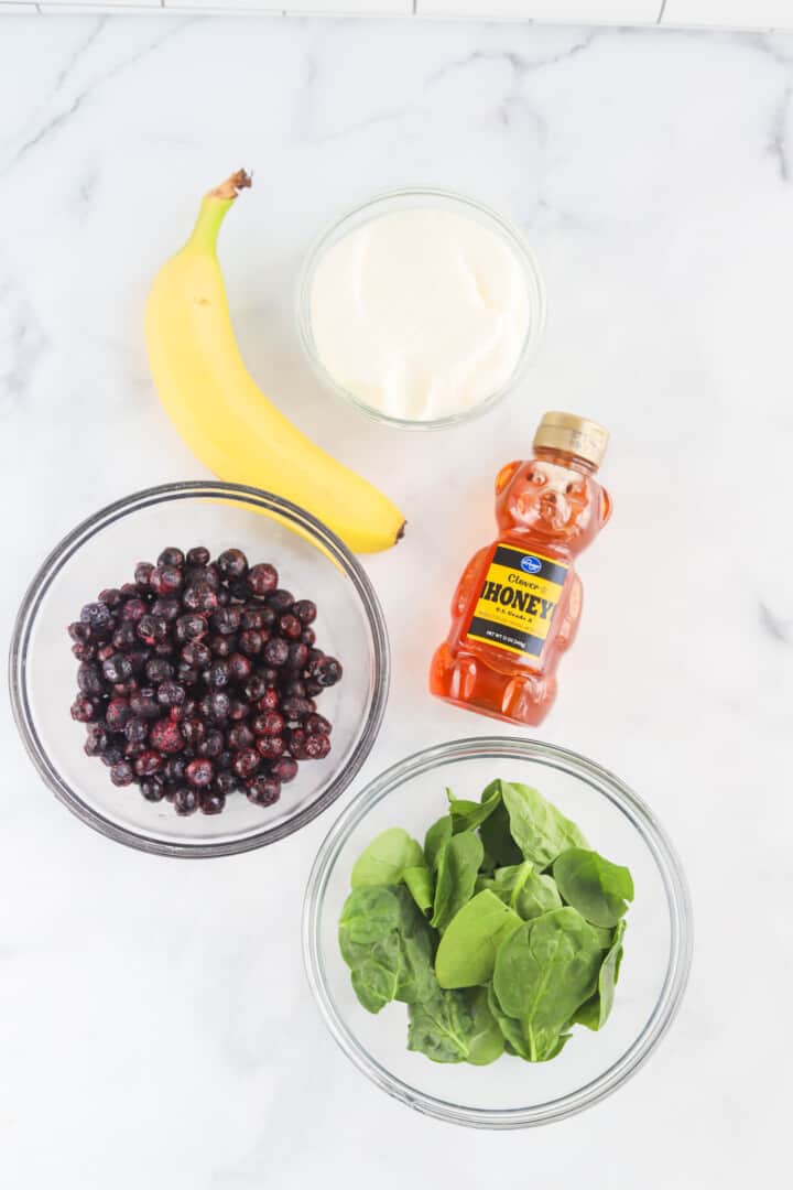 ingredients for Blueberry Spinach Smoothie.