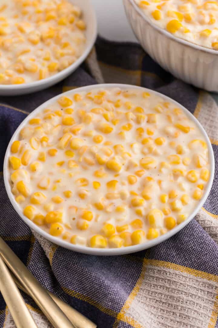 Creamed Corn in white bowl for served.