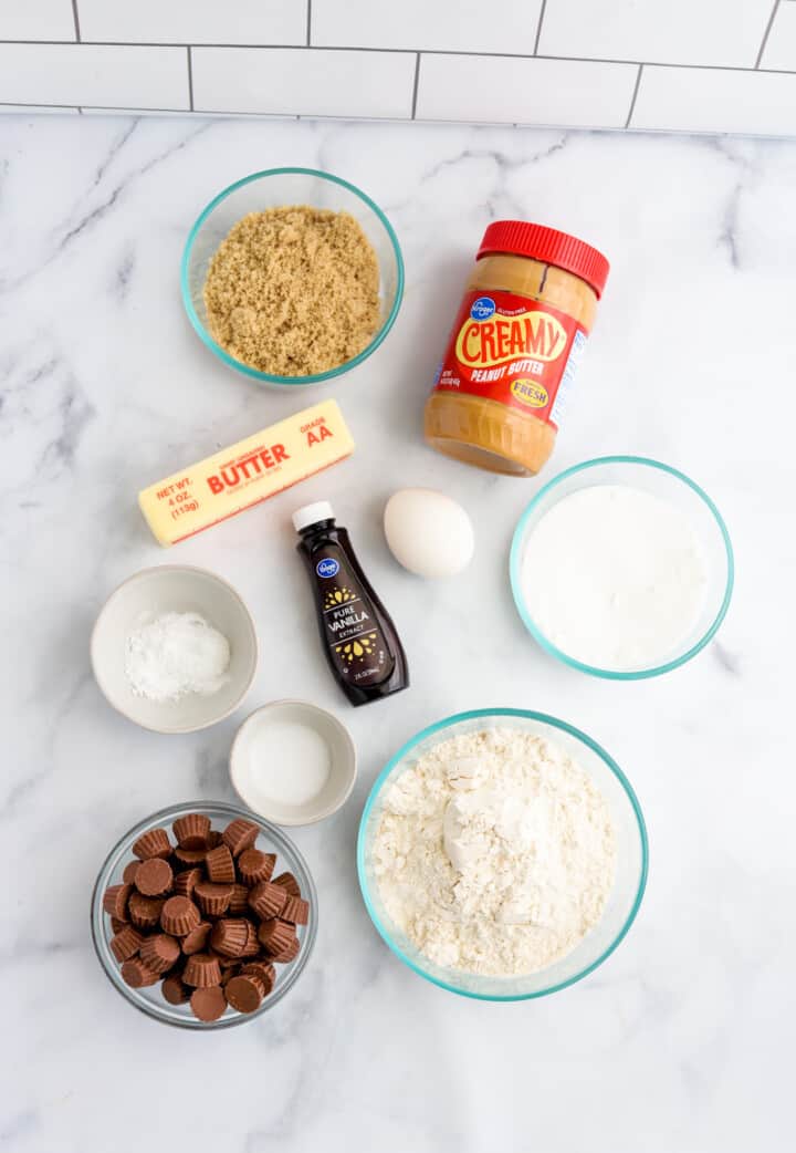 ingredients for peanut butter cup cookies.