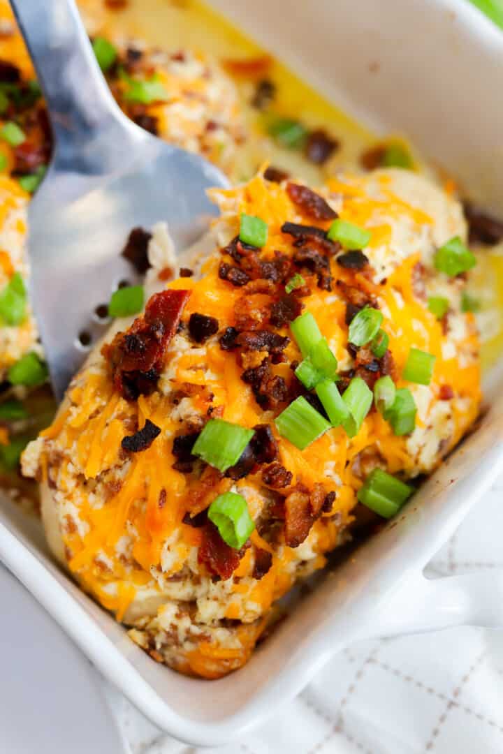 serving the chicken out of the baking dish with a spatula.