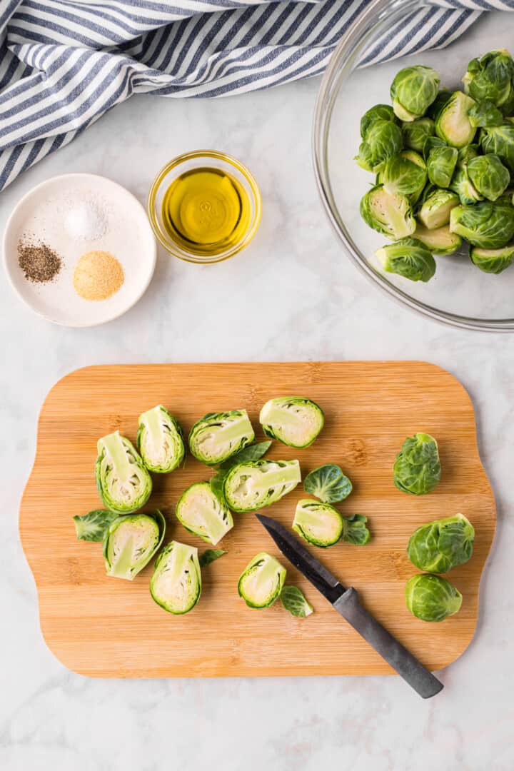 preparing the Brussel Sprouts.