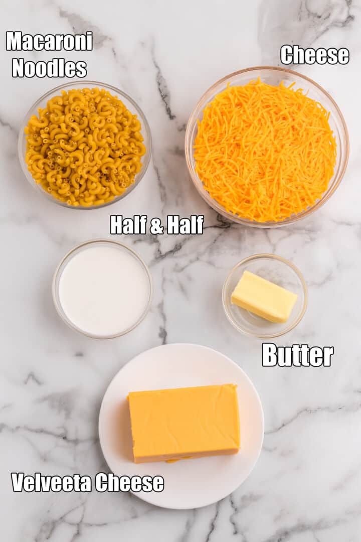 ingredients for slow cooker mac and cheese.