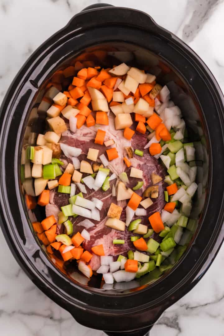 all ingredients and beef in the slow cooker.