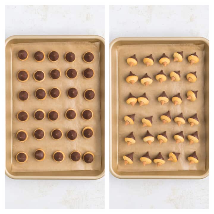 making the Acorn Cookies on the baking sheet.