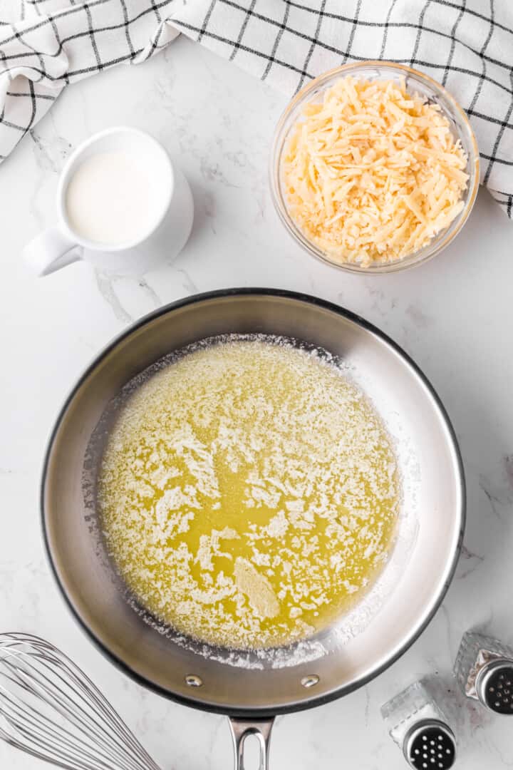 melting the butter for the alfredo sauce.