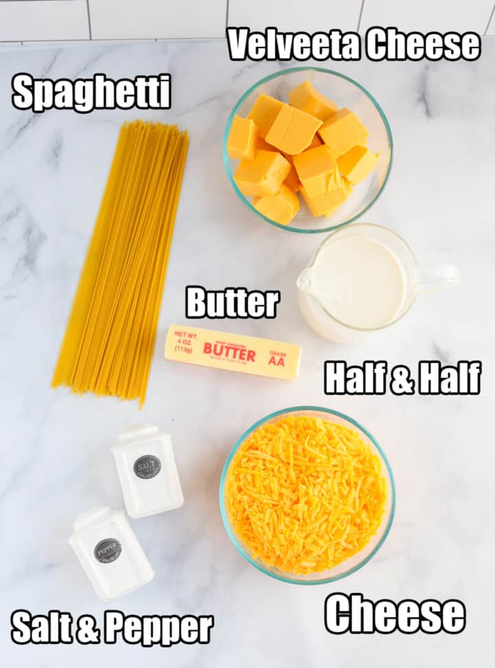 ingredients for cheesy spaghetti.