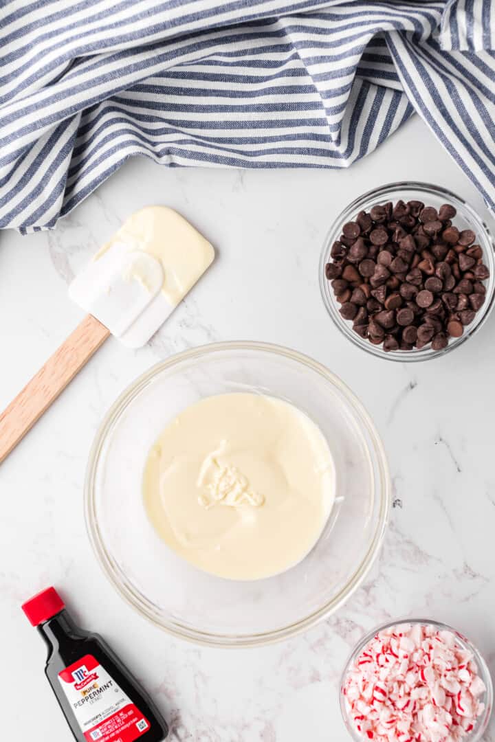 melted white chocolate in a glass bowl.