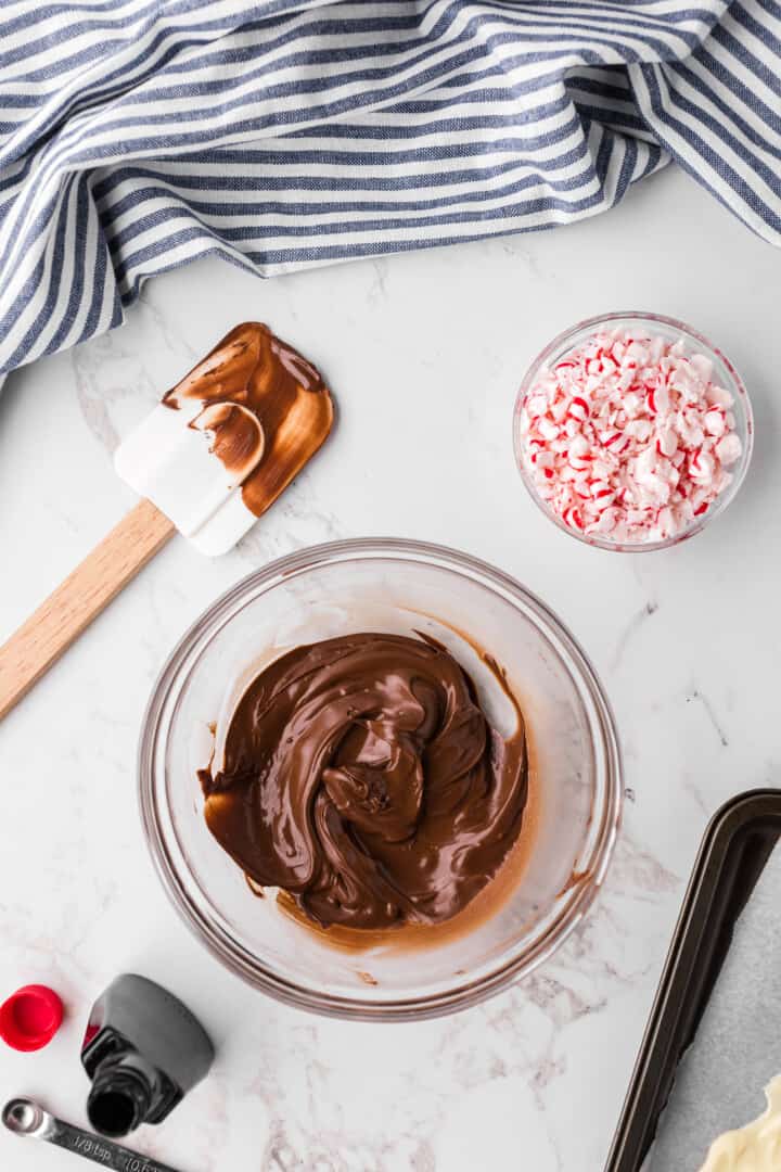 melted chocolate for the peppermint bark.