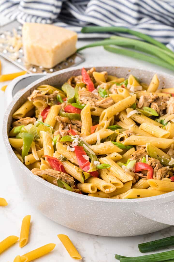 Rasta Pasta in white stock pot.