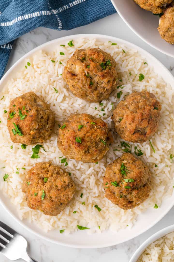 Turkey Meatballs on a bed of rice.