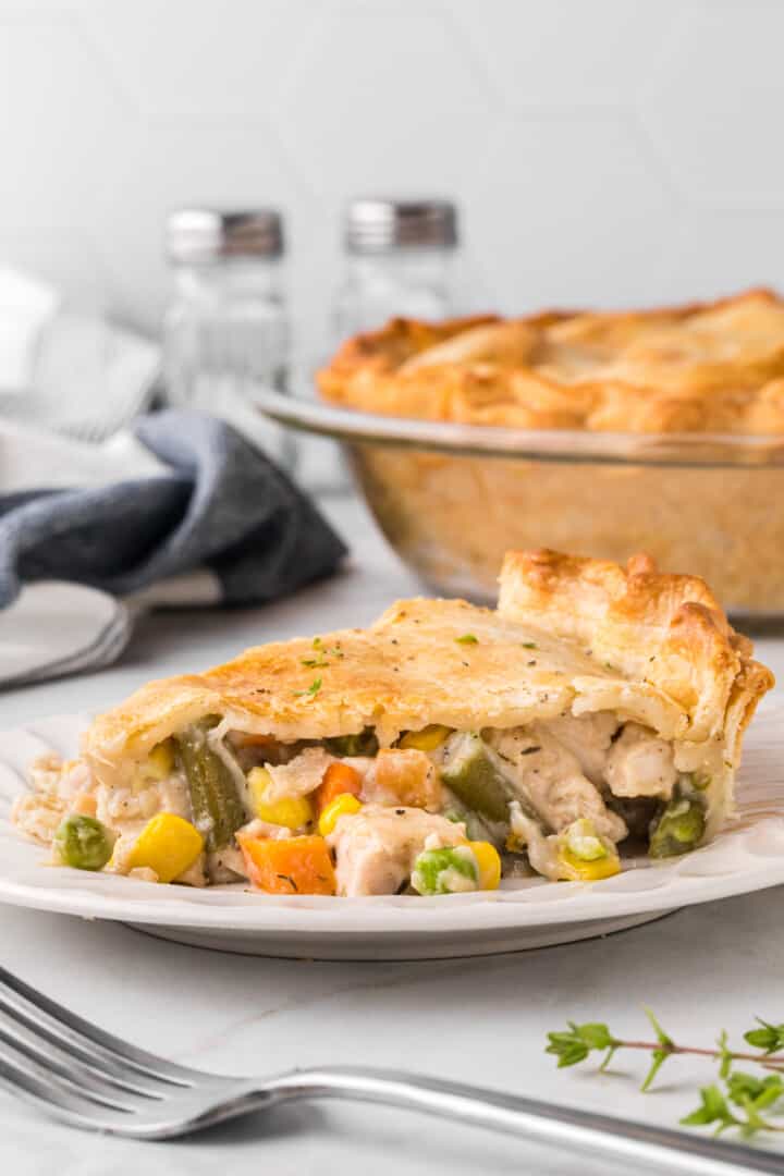 closeup of a slice of the turkey pot pie.