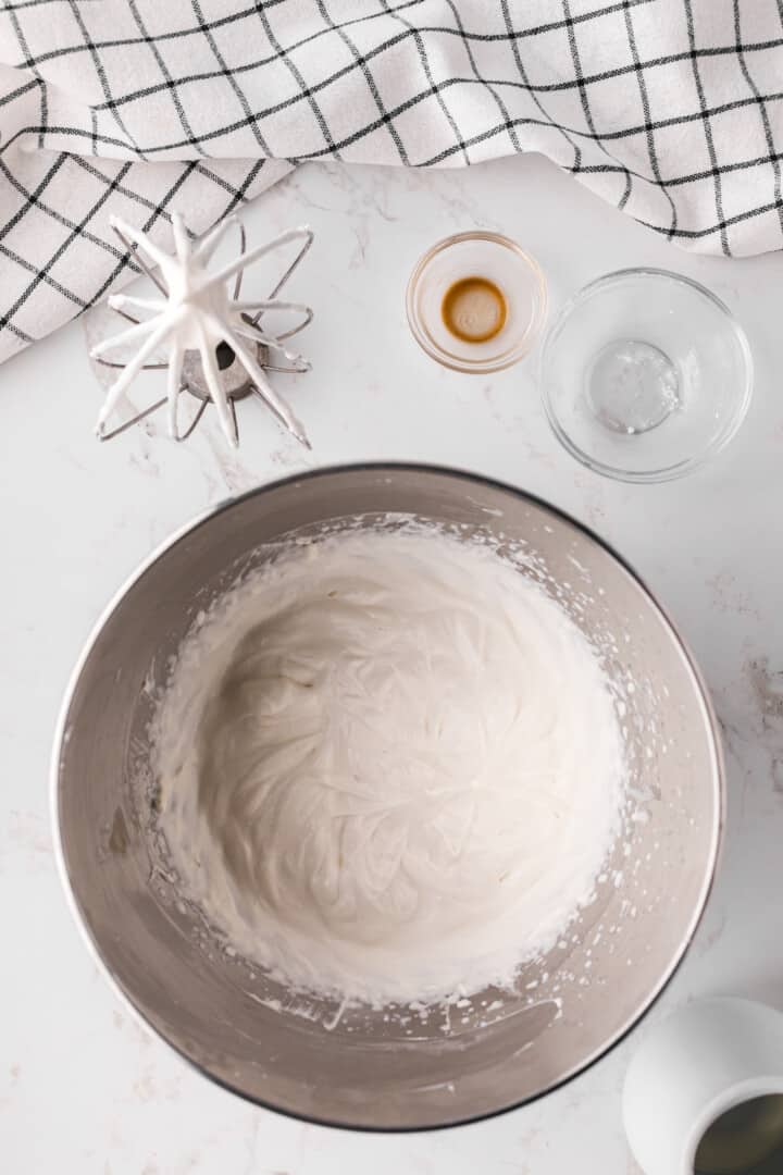 ingredients whipped in bowl to make whipped cream.