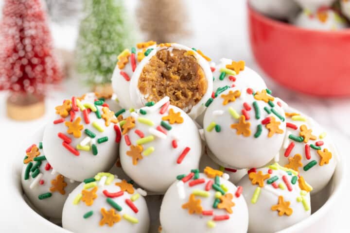 gingerbread truffles in a bowl for serving.