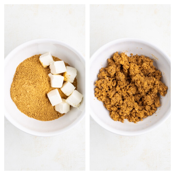 mixing the ginger snap cookies with the cream cheese.