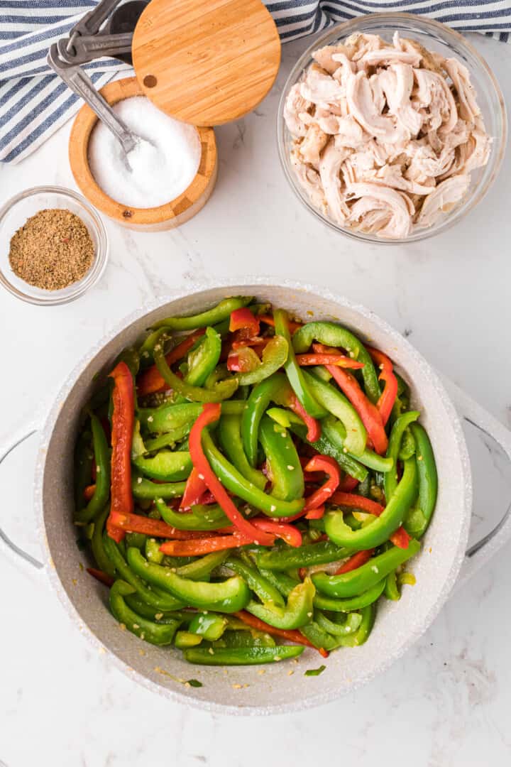 bell peppers cooked in the large pot.