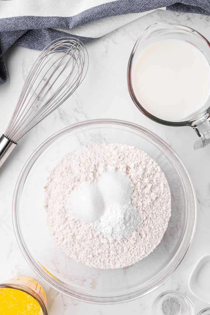 mixing the dry ingredients together in a glass bowl.