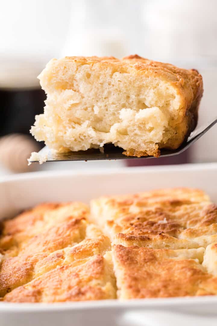 slice of the butter swim biscuits on a spatula.