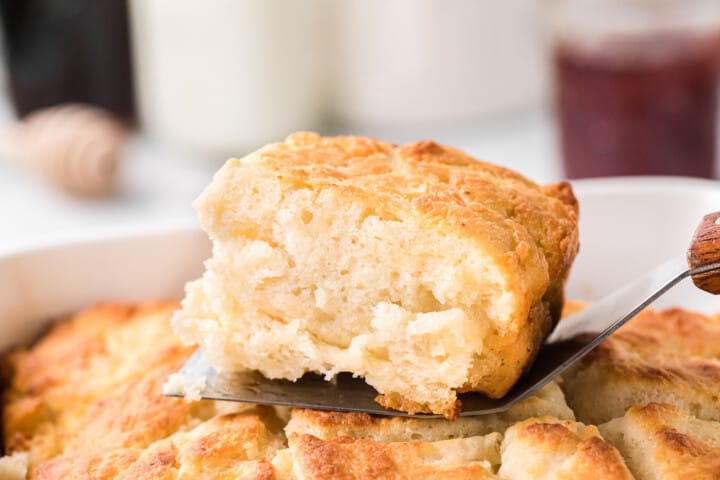 serving of the butter swim biscuits on a spatula.