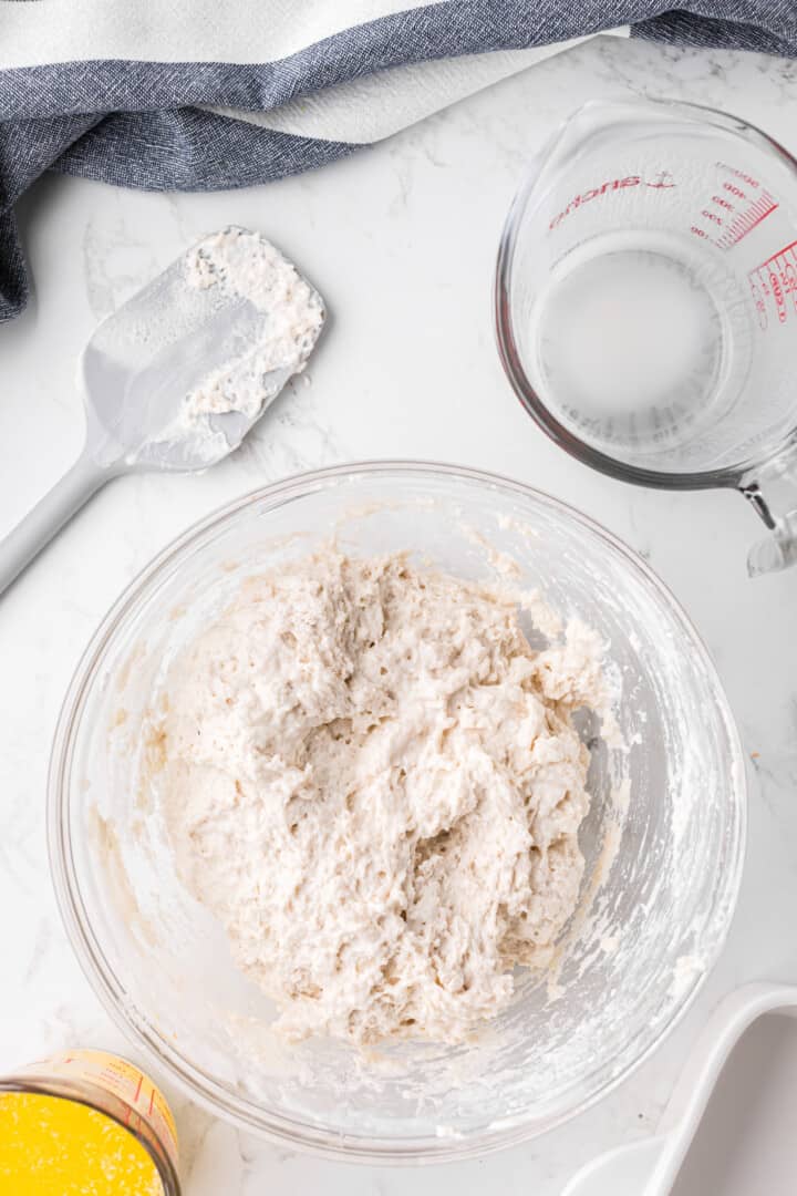 making the dough for the butter swim biscuits.