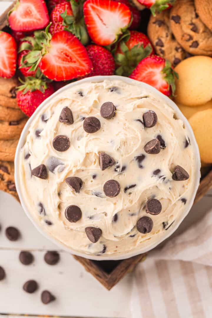 top down view of the cookie dough dip.