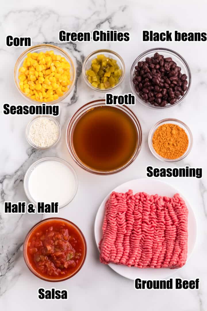 ingredients for the creamy taco soup.