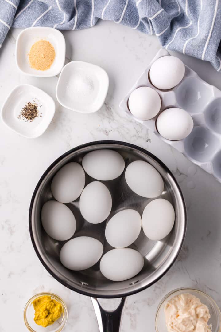 eggs in pot for boiling.