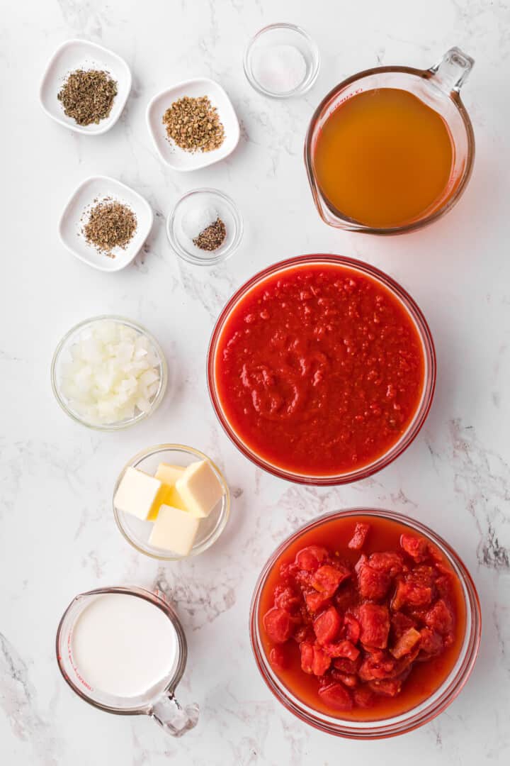 ingredients for the tomato soup.