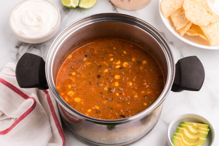 creamy taco soup in large pot.