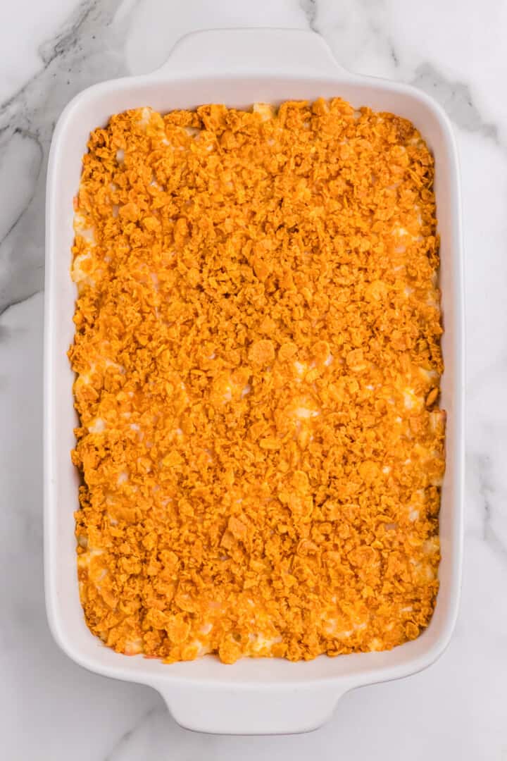 corn flake topping on the funeral potatoes before baking.