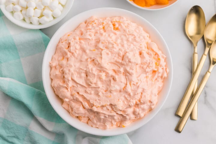 closeup of the Orange Fluff in a white serving bowl.