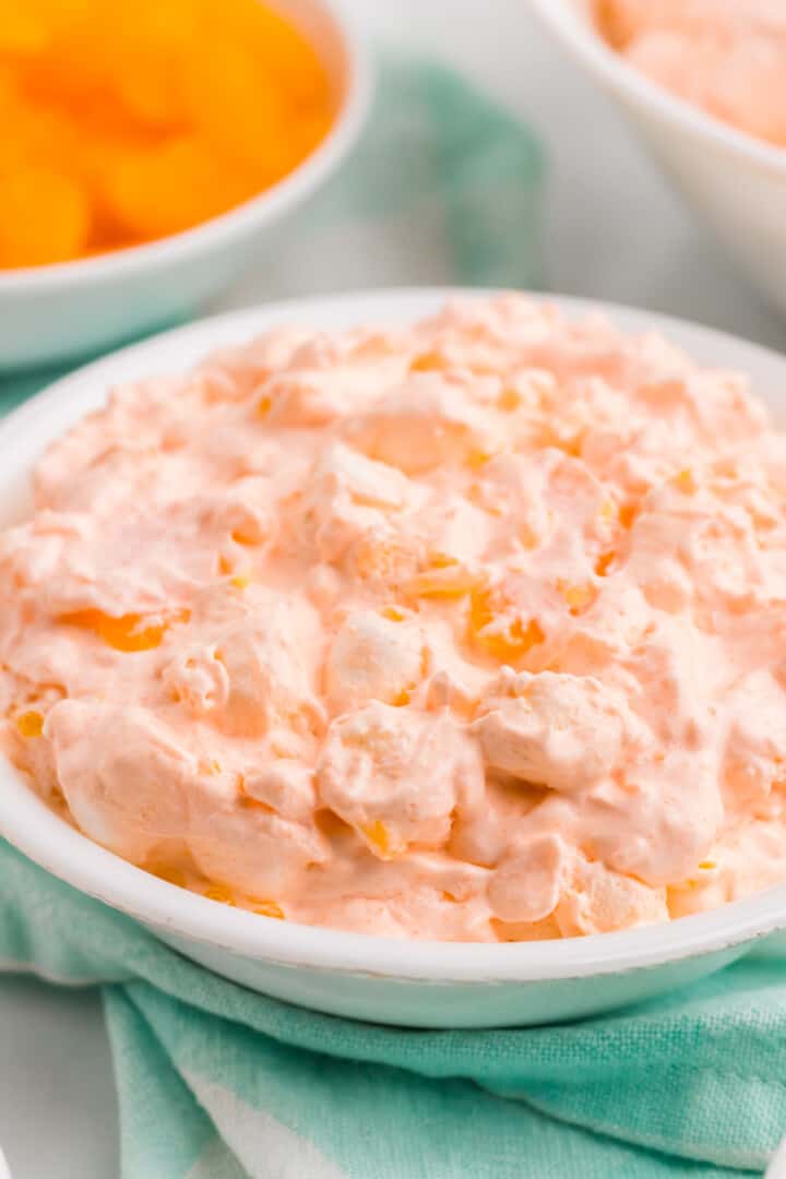 closeup of the Orange Fluff in a white serving bowl.