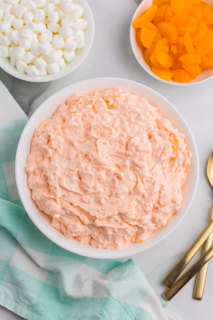 Orange Fluff in white serving bowl.