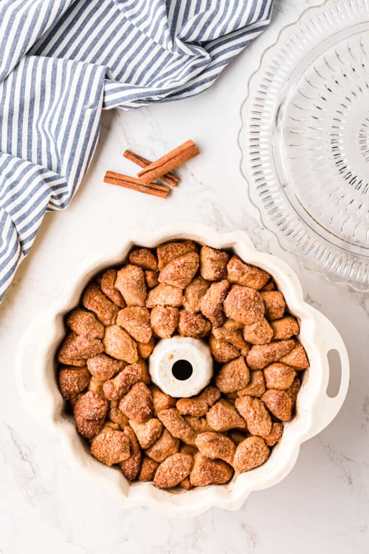 baked Monkey Bread in the bundt pan.