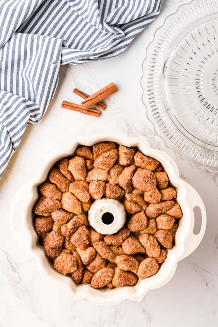 baked Monkey Bread in the bundt pan.