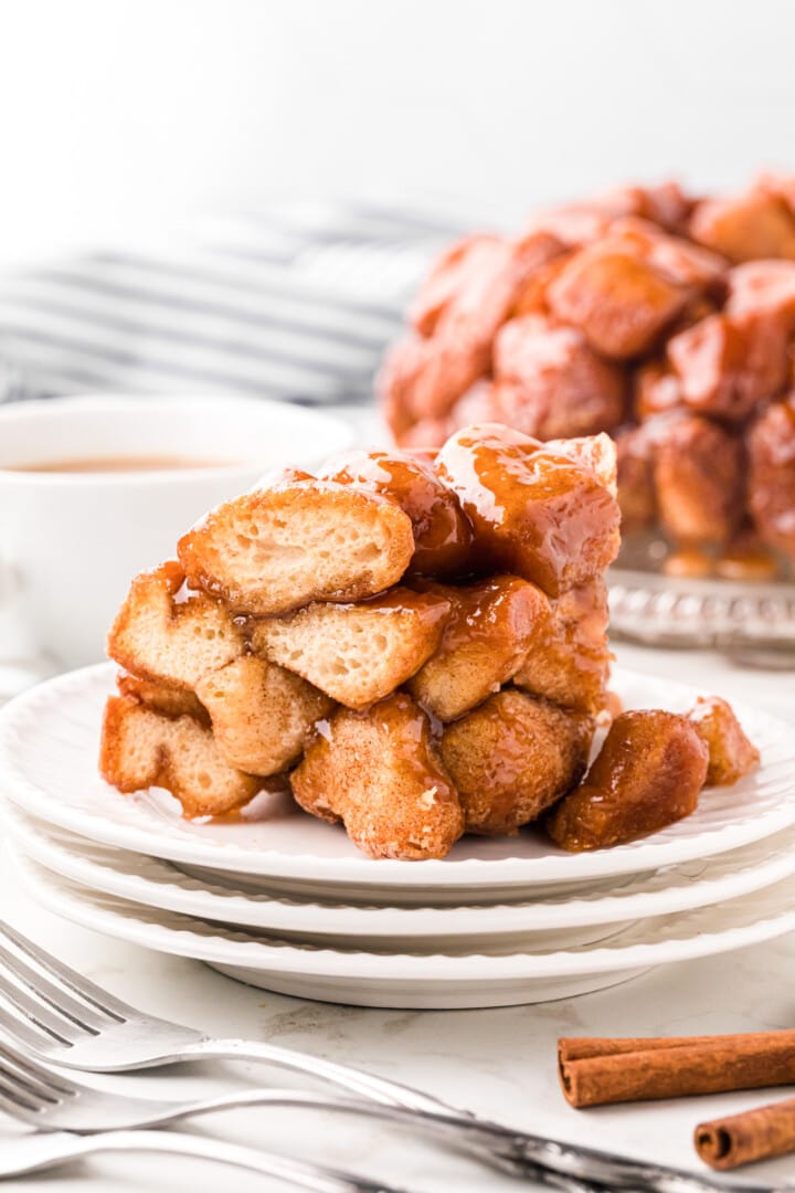 closeup of a slice of Monkey Bread on a plate.