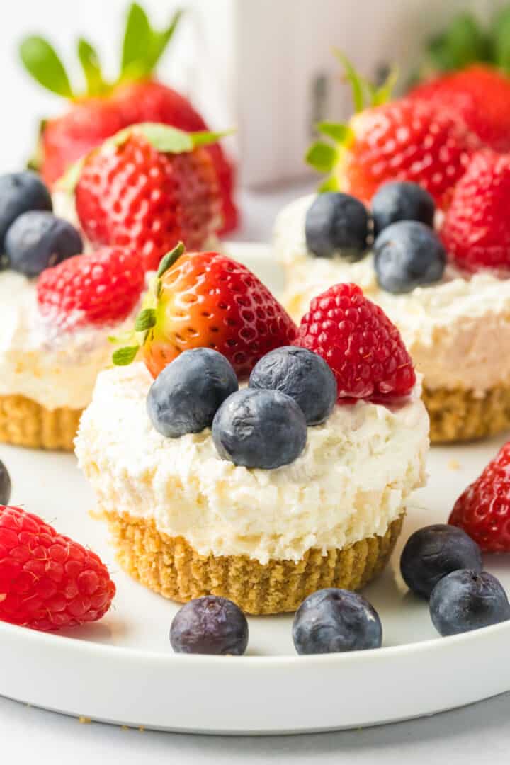 closeup of unwrapped mini cheesecake.