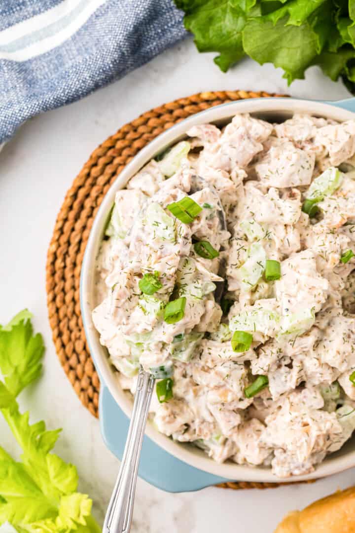 chicken salad in serving bowl.