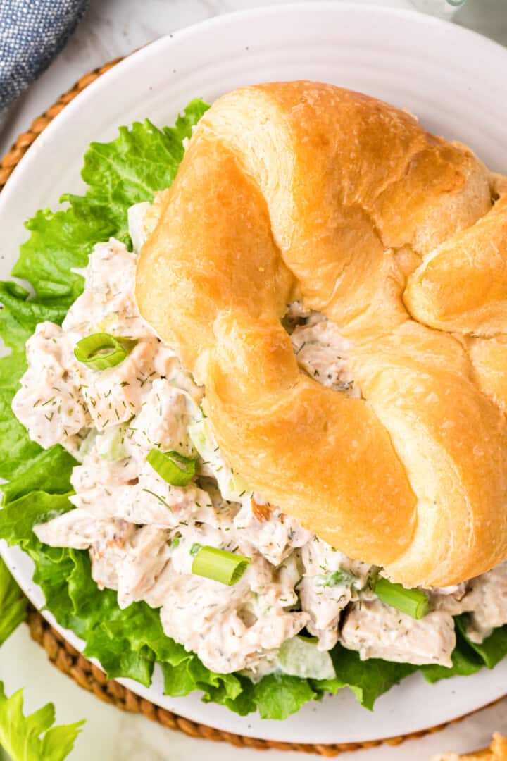 closeup of the chicken salad croissant.