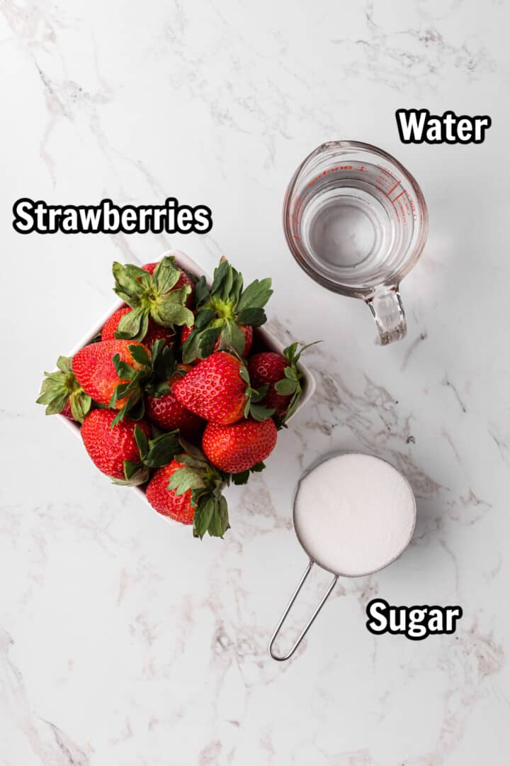 ingredients for the strawberry syrup.