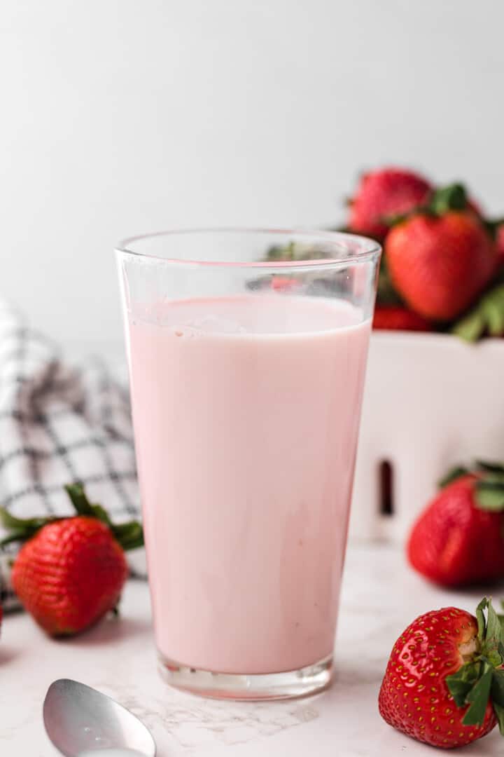 strawberry milk made with the strawberry syrup.